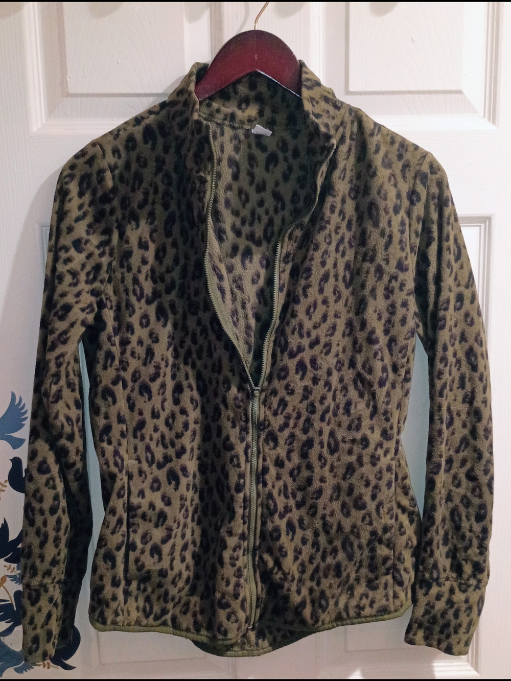 Old Navy Olive Green Leopard-Print Zip Bomber Jacket